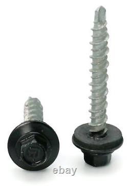 #10 Hex Washer Head Roofing Screws Mech Galv Mini-Drillers Black Finish