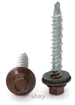 #10 Hex Washer Head Roofing Screws Mech Galv Mini-Drillers Brown Finish