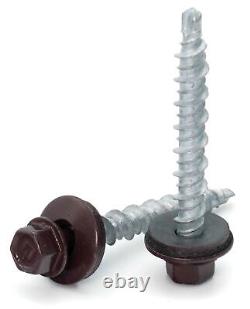 #10 Hex Washer Head Roofing Screws Mech Galv Mini-Drillers Burgundy Finish