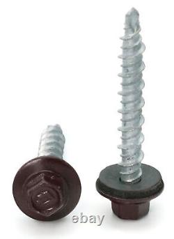 #10 Hex Washer Head Roofing Screws Mech Galv Mini-Drillers Burgundy Finish