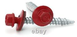 #10 Hex Washer Head Roofing Screws Mech Galv Mini-Drillers Crimson Red Finish