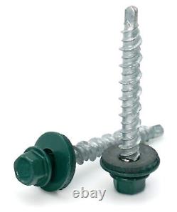 #10 Hex Washer Head Roofing Screws Mech Galv Mini-Drillers Forest Green Finish