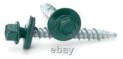 #10 Hex Washer Head Roofing Screws Mech Galv Mini-Drillers Forest Green Finish