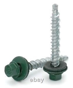 #10 Hex Washer Head Roofing Screws Mech Galv Mini-Drillers Green Finish