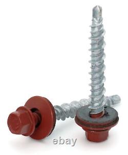 #10 Hex Washer Head Roofing Screws Mech Galv Mini-Drillers Red Finish