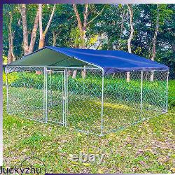 10'x10' Metal Fences Outdoor Large Dog Kennel Cage Pet Pen Run House WithCover
