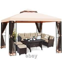 10'x10' Metal Outdoor Patio Gazebo 2 Tier Vented Canopy Tent With Netting Backyard