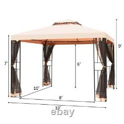 10'x10' Metal Outdoor Patio Gazebo 2 Tier Vented Canopy Tent With Netting Backyard