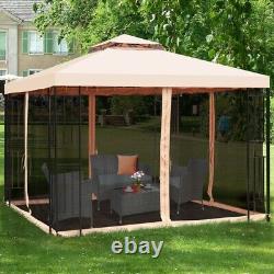 10'x10' Metal Outdoor Patio Gazebo 2 Tier Vented Canopy Tent With Netting Backyard