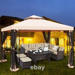 10'x10' Metal Outdoor Patio Gazebo 2 Tier Vented Canopy Tent With Netting Backyard