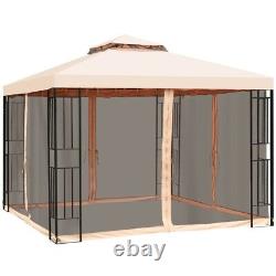 10'x10' Metal Outdoor Patio Gazebo 2 Tier Vented Canopy Tent With Netting Backyard