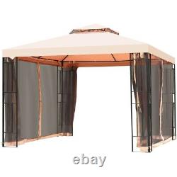 10'x10' Metal Outdoor Patio Gazebo 2 Tier Vented Canopy Tent With Netting Backyard