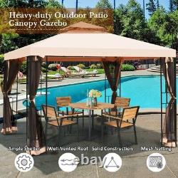 10'x10' Metal Outdoor Patio Gazebo 2 Tier Vented Canopy Tent With Netting Backyard