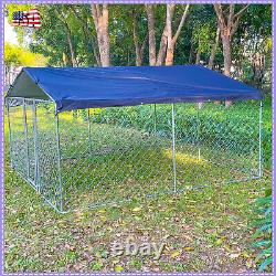 10 x10 ft Outdoor Dog Kennel Metal Fence Poultry Cage with Roof & Cover Backyard