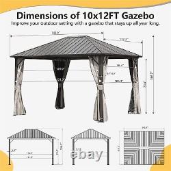 10'x12' Permanent Outdoor Galvanized Steel Roof Gazebo Pavilion Metal Gazebos