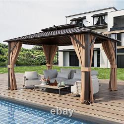 10'x13' Patio Double-Roof Hardtop Gazebo Aluminum Pavilion Netting Outdoor