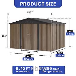 10'x8' FT Outdoor Storage Shed 385 CuFT Metal Garden Tools House witho Floor Base