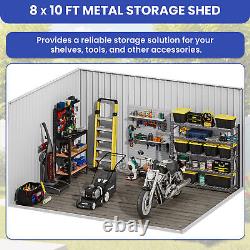 10'x8' FT Outdoor Storage Shed 385 CuFT Metal Garden Tools House witho Floor Base