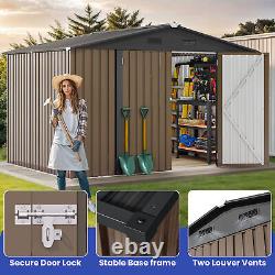 10'x8' FT Outdoor Storage Shed 385 CuFT Metal Garden Tools House witho Floor Base