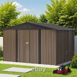 10'x8' FT Outdoor Storage Shed 385 CuFT Metal Garden Tools House witho Floor Base