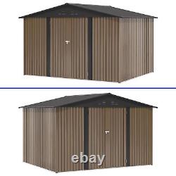 10'x8' FT Outdoor Storage Shed 385 CuFT Metal Garden Tools House witho Floor Base