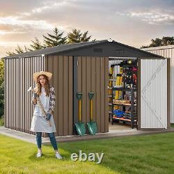 10'x8' FT Outdoor Storage Shed 385 CuFT Metal Garden Tools House witho Floor Base