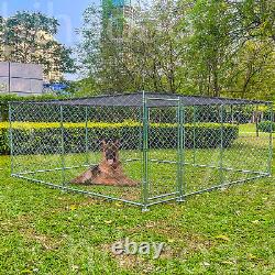 10 x 10 ft Large Outdoor Dog Kennel Metal Dog Cage for Dog Playpen with Roof Cover