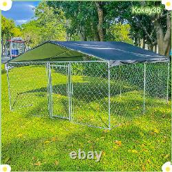 10 x 10 x 5.5 ft Metal Dog Cage Kennel Outdoor Playpen Farm Cage with Roof+Cover