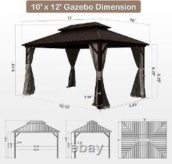 10' x 12' Hardtop Aluminum Galvanized Steel Gazebo with Double Roof Canopy