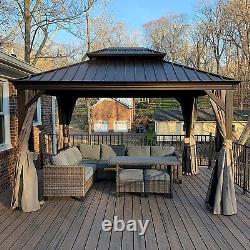 10' x 12' Hardtop Gazebo Outdoor AluminumwithGalvanized Steel Double Roof