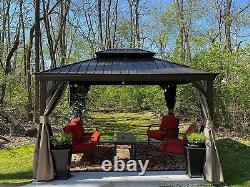 10' x 12' Hardtop Gazebo Outdoor AluminumwithGalvanized Steel Double Roof