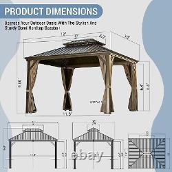 10' x 12' Hardtop Gazebo Outdoor AluminumwithGalvanized Steel Double Roof