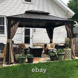 10' x 12' Hardtop Gazebo Outdoor AluminumwithGalvanized Steel Double Roof