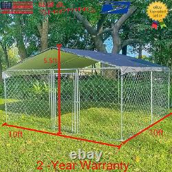 10x10FT Dog Kennel Run Cage Galvanized Steel Fence Pet Playpen Enclosure with Roof