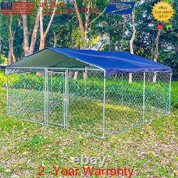 10x10FT Dog Kennel Run Cage Galvanized Steel Fence Pet Playpen Enclosure with Roof