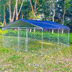 10x10 ft Large Dog Kennel Hen Rabbit Cage Pet Playpen Metal Fence with Cover Roof