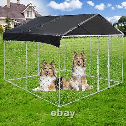 10x10 ft Large Outdoor Dog Run House Kennel Cage With Roof Pet Playpen Metal Fence