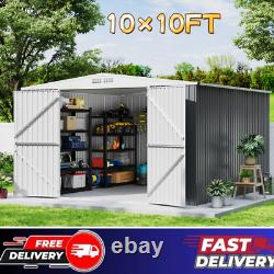 10x10 outdoor storage shed, galvanized steel metal tool shed with lockable door