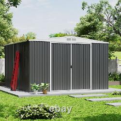 10x10 outdoor storage shed, galvanized steel metal tool shed with lockable door