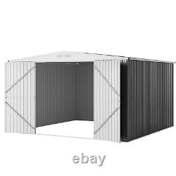 10x10 outdoor storage shed, galvanized steel metal tool shed with lockable door