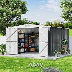 10x10 outdoor storage shed, galvanized steel metal tool shed with lockable door