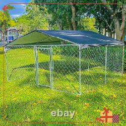 10x10ft Metal Dog Cage Kennel Outdoor Playpen Large Farm Cage with Roof & Cover