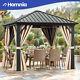 10x10ft Outdoor Gazebo Hardtop Shelter Iron Roof Galvanized Steel With Curtains