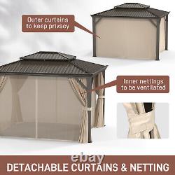 10x12Ft Outdoor Hardtop Gazebo Galvanized Steel roof with Curtains & Netting