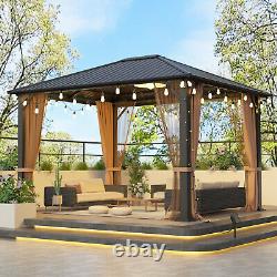 10x12Hardtop Metal Gazebo, Heavy Duty Pergola Galvanized Steel&Polycarbonate Roof