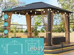 10x12Hardtop Metal Gazebo, Heavy Duty Pergola Galvanized Steel&Polycarbonate Roof