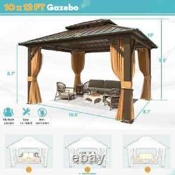 10x12 Outdoor Hardtop Patio Gazebo Galvanized Steel Double Roof Aluminum Frame