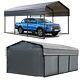 10x15ft Carport Heavy Duty Metal Canopy Outdoor Garage Car Shelter With Sidewall