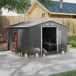 11x9ft Metal Storage Shed Garden Tool House with Sliding Door for Backyard Patio