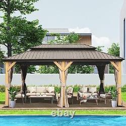 12'X20'Outdoor Hardtop Wood Gazebo, withGalvanized Steel Double Roof